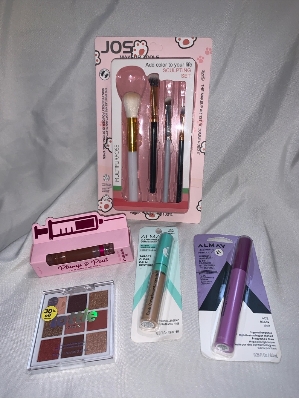JOS Makeup Tools Pink Sculpting Brush Set + Assorted Makeup Lot